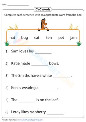 Sentences with CVC Words Worksheet