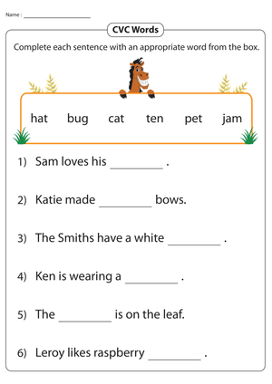 Sentences with CVC Words Worksheet
