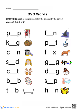 CVC Words Worksheet – Adding Missing Vowels