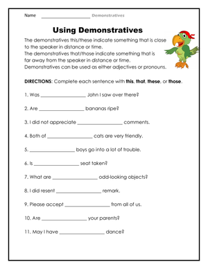Using Demonstratives Worksheet
