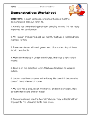 Demonstratives Practice Worksheet