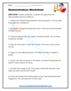 Demonstratives Practice Worksheet
