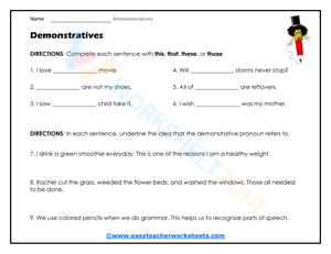 Complete Sentences with Demonstratives Worksheet