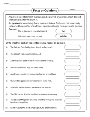 Identify Facts and Opinions Worksheet