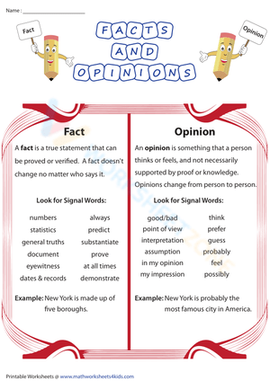 Fact and Opinion Chart Worksheet