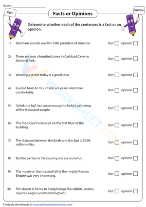 Identify a Fact or Opinion Worksheet