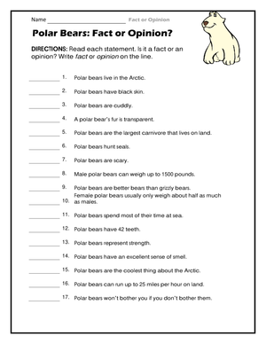 Grade 3 Polar Bears Fact or Opinion Worksheet | Printable