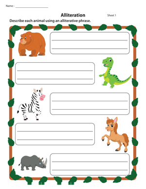 Alliterations: Animals Theme Worksheet
