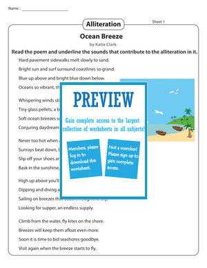 Alliterations in a Poem Worksheet