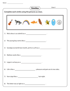 Similes with Picture Clues: Visual Learning Worksheet