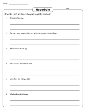 Hyperbole Worksheet Printable | Grade 5 Aligned Essential