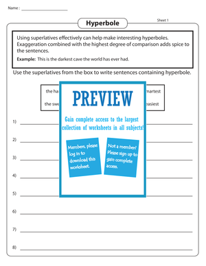 Printable Hyperboles with Superlatives Worksheet | Grade 5