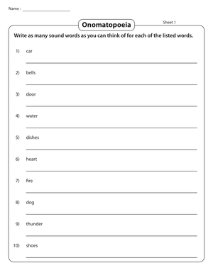 Writing Onomatopoeia: Sound Words Practice Worksheet