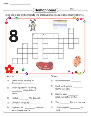 Homophones Crossword: Vocabulary and Spelling Fun