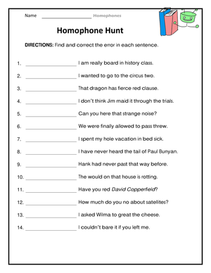 Printable Homophone Hunt Worksheet | Grade 2 English