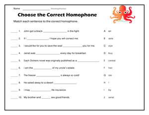 Essential Homophones Worksheet | Grade 2 Aligned Printable