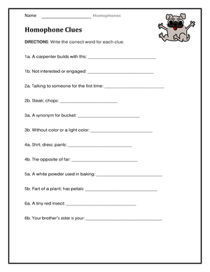 Essential Homophone Clues Worksheet | Grade 2 English