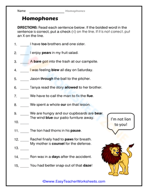 Grade 2 Homophones | Essential Printable ELA Worksheet