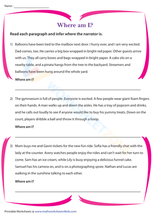 Where Am I? Inference Practice Worksheet for Students