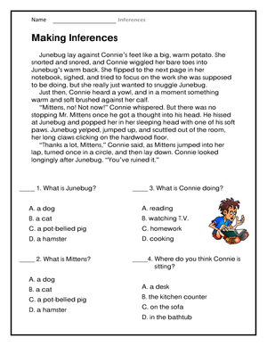 Grade 4 Making Inferences — Printable No-Prep Worksheet