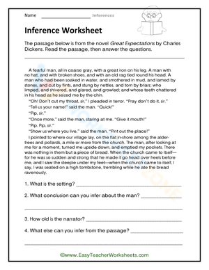 Inference Worksheet with A Novel