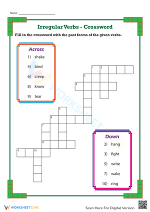 Irregular Verbs Past Forms Crossword