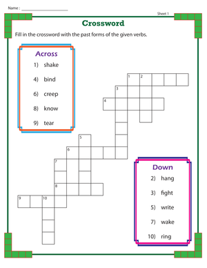 Printable Irregular Verbs Crossword | Grade 3-4 ELA
