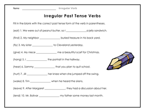 Printable Irregular Past Tense Verbs Worksheet, Grades 3-5