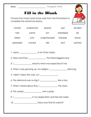 Essential Irregular Past Tense Verbs Worksheet | Grade 3-5
