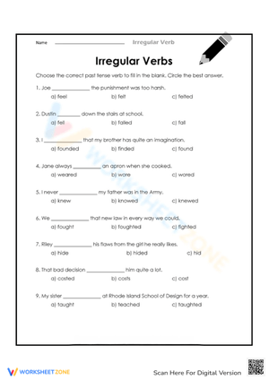 Irregular Verbs Past Tense Grammar Quiz
