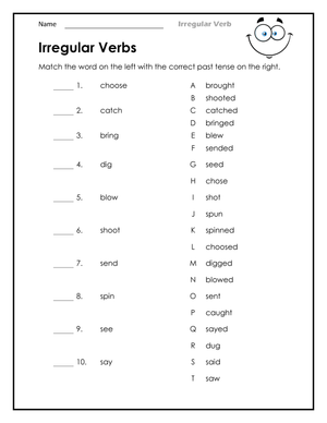 Essential Irregular Verbs Matching Worksheet | Grades 3-5