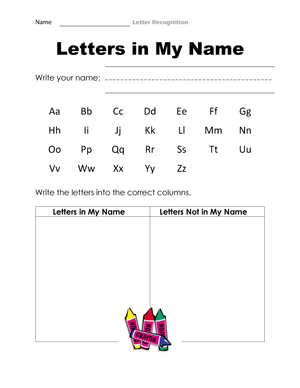 Essential Letters in My Name Worksheet | Grade K-1