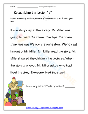 Grade K-1 Letter e Recognition — Printable No-Prep Worksheet