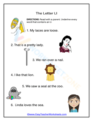 Printable Letter Ll Recognition Worksheet | Grade 1 & 2