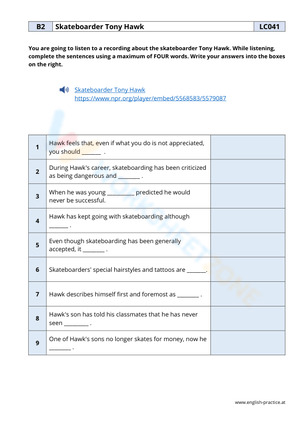 Reading Comprehension: Tony Hawk