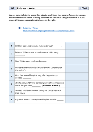 Reading: Poisonous Water Worksheet