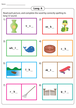 Completing Long A Words: Phonics & Spelling Practice