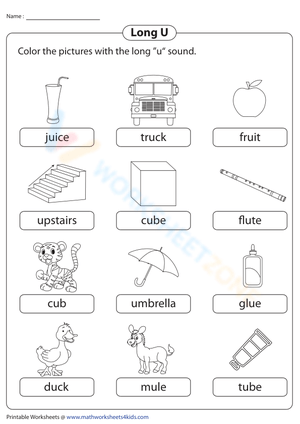 Coloring Long U Words: Fun Phonics Activity
