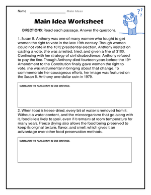 Printable Main Idea and Summary Worksheet | Grades 6-9