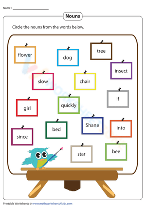 Worksheet for Identifying Nouns