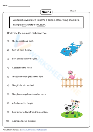 Identifying the Nouns Worksheet