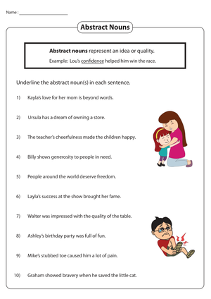 Identifying Abstract Nouns Worksheet