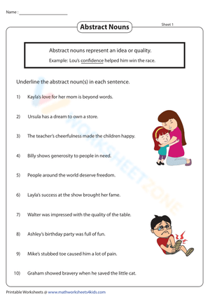 Identifying Abstract Nouns Worksheet