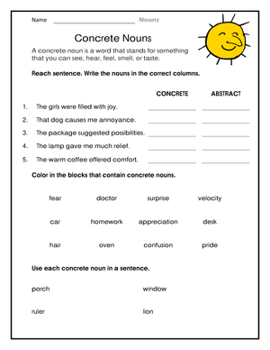 Concrete and Abstract Nouns Worksheet | Essential Grade 3-5