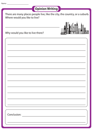 City or Suburb Opinion Writing Worksheet