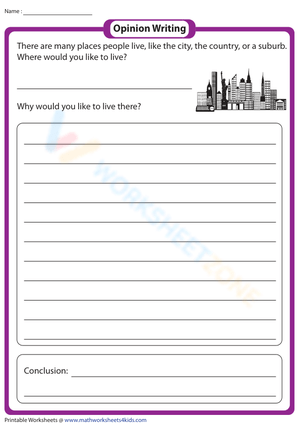 City or Suburb Opinion Writing Worksheet