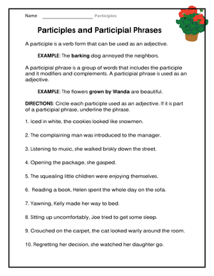 Printable Participial Phrases Worksheet | Grade 5 Grammar