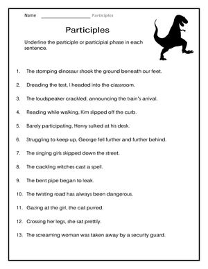 Grade 8 Participles & Phrases — Essential Worksheet