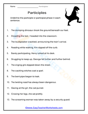 Grade 8 Participles & Phrases — Essential Worksheet