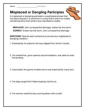Misplaced or Dangling Modifier Worksheet
